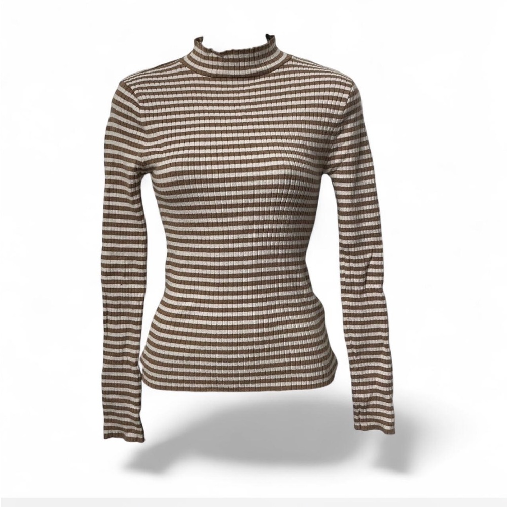 Forever 21 Brown and Cream Striped Long Sleeve Top